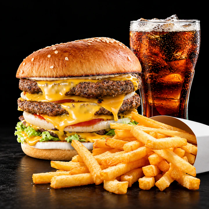 Burger avec frites et boisson